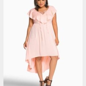 Torrid ruffle lace up hi lo dress pink size 20